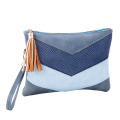 Geometrical Color Contrast Snakeskin Makeup Pouch Stylish Cosmetic Bag with Tassel